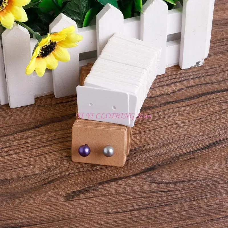 

N5KF 100x Blank Kraft Paper Ear Studs Earring Display Cards Mini Price Label Tag