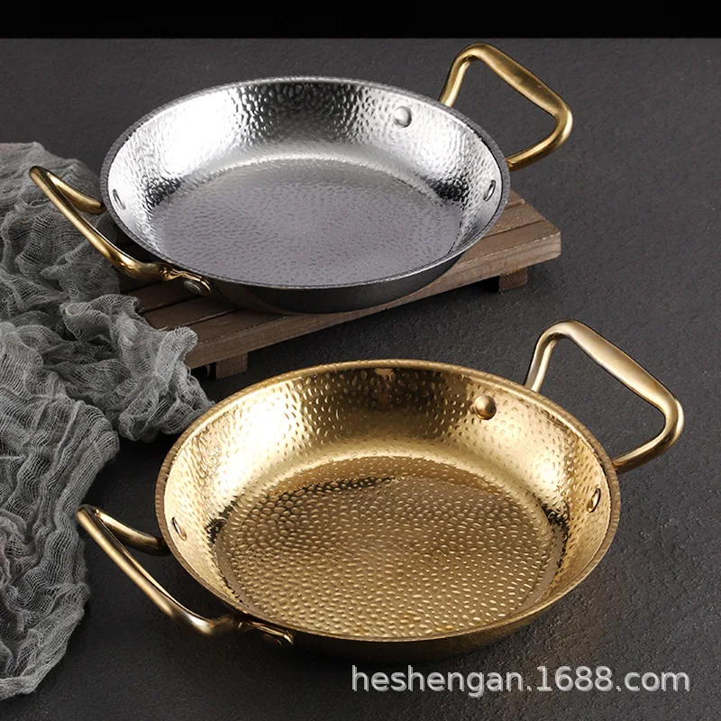 Stainless steel paella pan thickened Korean fried chicken plate Golden Army hot pot frying pan basin.