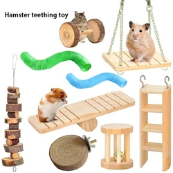 Cute Rabbit Roller Toy Natural Wooden Pine Dumbells Unicycle swing seesaw Bell Chew Toys for Guinea Pigs Rat Pet Molars Supplies