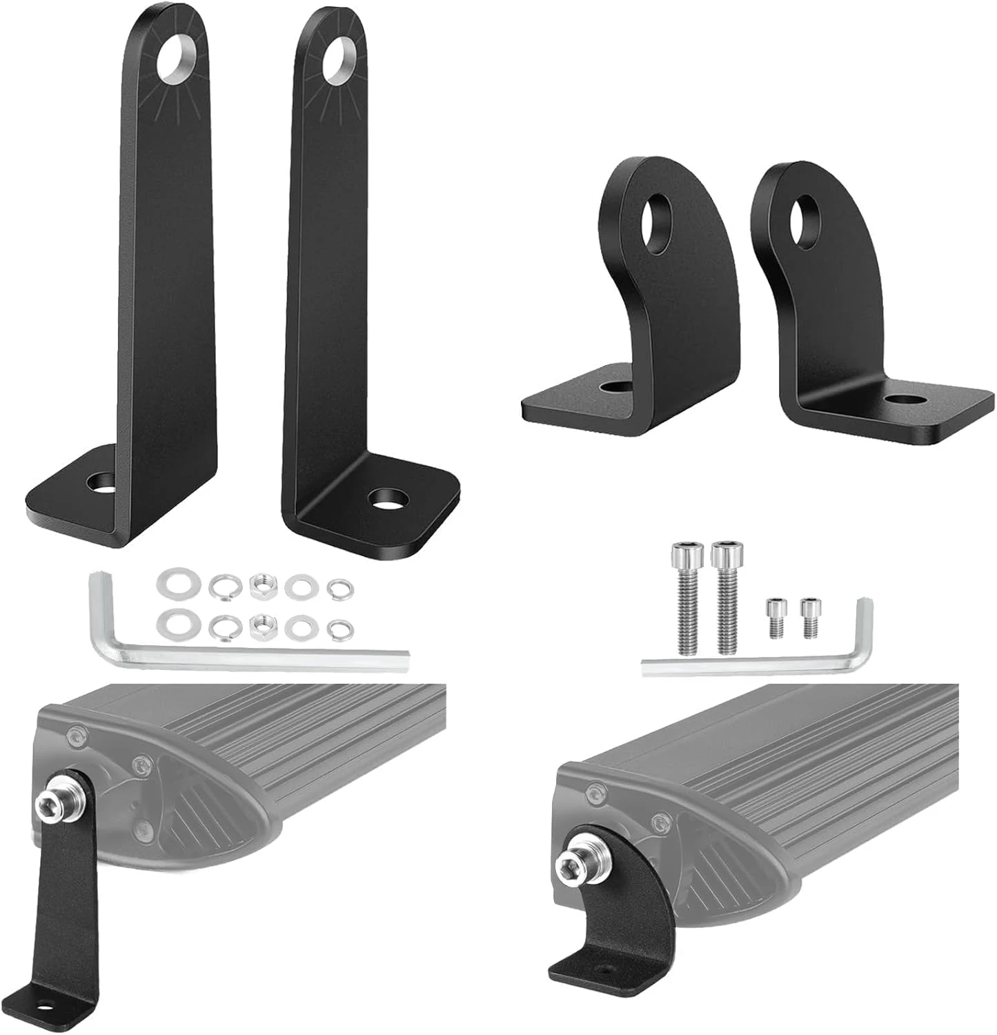 Light Bar Mounting Brackets 2 Pack Universal Light Bar Mounts for Single Row Straight/Curved Lights Bracket Side-Mounted L-Shape