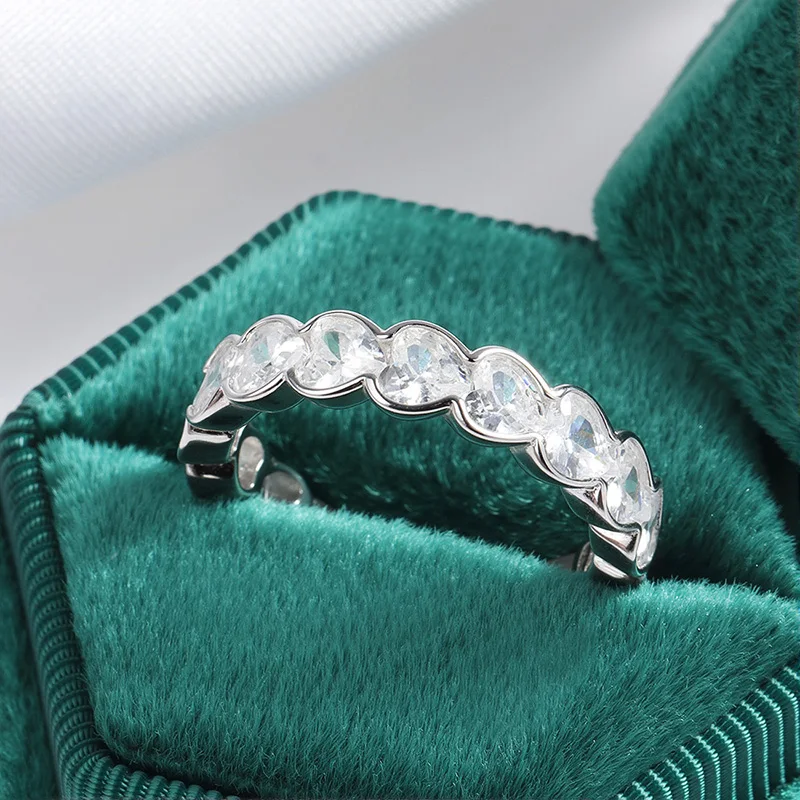 Women 3‑4mm Heart Cut D‑Color VVS1 Moissanite Promise Band Ring S925 Sterling Silver GRA Certified Pass Diamond Tester Luxury Bridal Wedding Fine Jewelry Gift For Her view 3