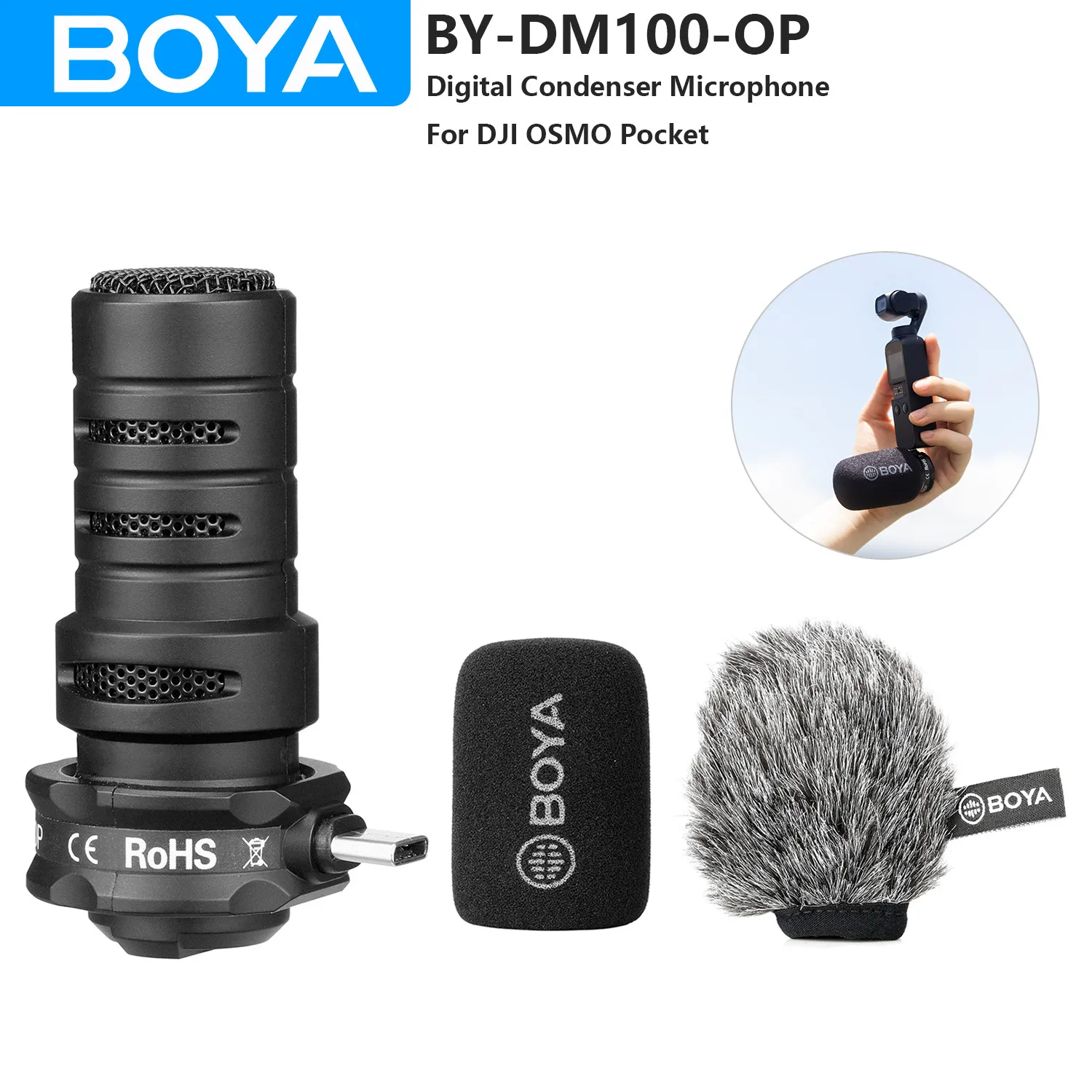 

BOYA BY-DM100-OP Мини-конденсаторный микрофон Plug and Play для DJI OSMO ™ Карманный только прямая трансляция Youtube Запись видеоблог-блог