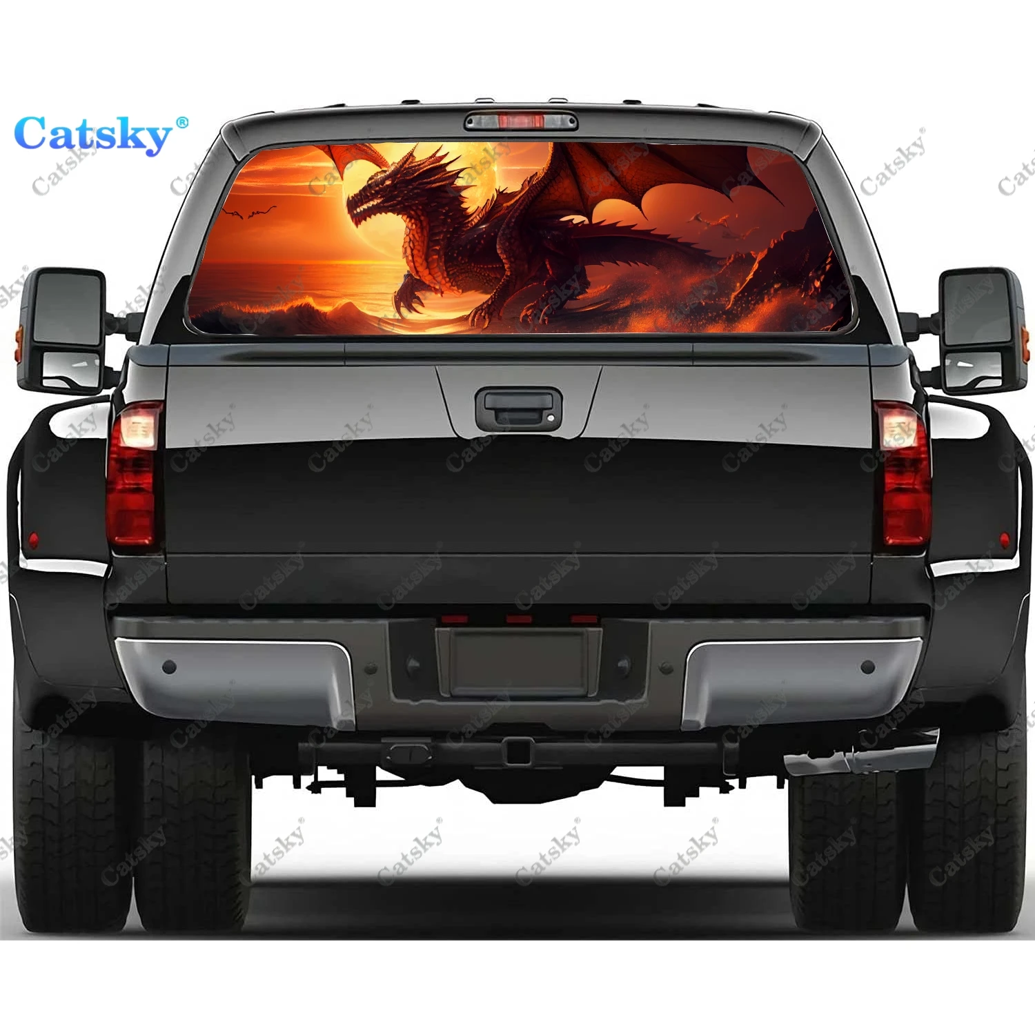 

Black And Golden Fire Dragon Rear Window Decal Fit Pickup,Truck,Car Universal See Through Perforated Back Windows Vinyl Sticker