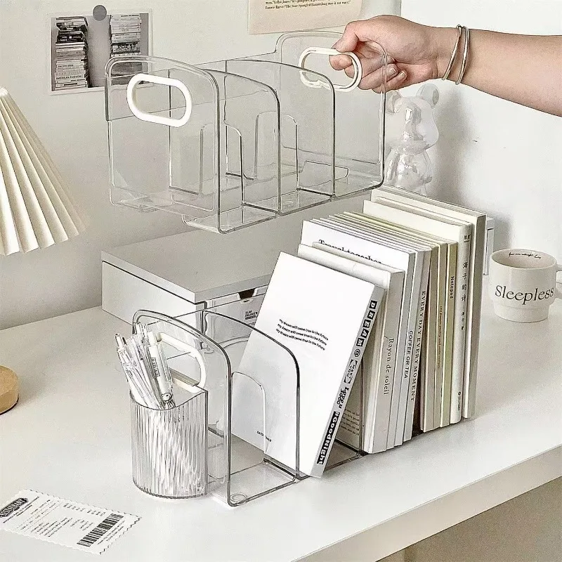 Transparent Desktop Bookshelf Magazine Organizer Documents  Desktop Organizer Book Stopper  Stationery Supplies Book Holder