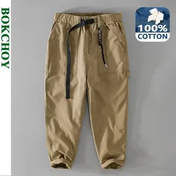Autumn New 100% Cotton Loose Cargo Pants Men Clothing Casual Streetwear Jogger Pants Men Trousers with Belt F7617