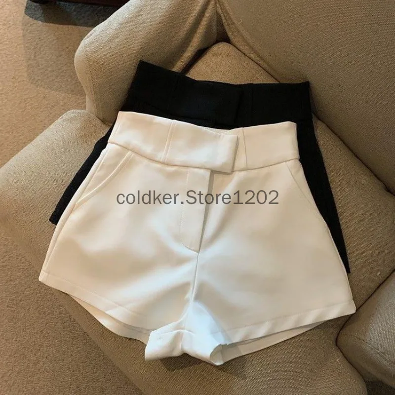 Shorts de perna larga de cintura alta para mulheres, streetwear elegante, preto, branco, sexy, clube, magro, quente, novo, Y2K