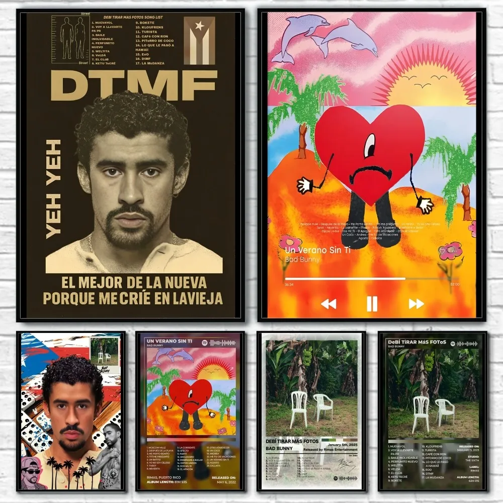 

B-Bad B-Bunny DtMF Album Cover Poster Home Living Bed Room Bar Hallway Sticky Wall Art Printing Waterproof Aesthetic Decor