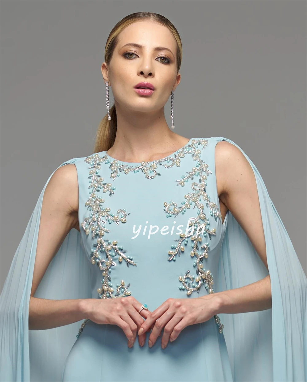 Tamanhos personalizados disponíveis chiffon lantejoulas padrão a linha jóia vestidos longos quinceanera vestidos estilo chinês casual simples el