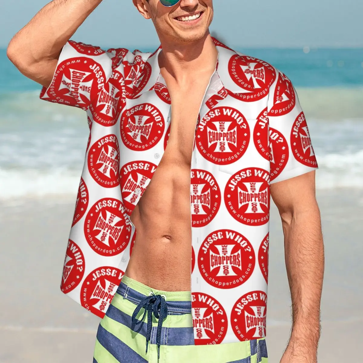 

Personalized West Coast Iron Cross Choppers Hawaiian Shirts Fashion Men Short Sleeve Shirt for Summer Beach Men's Lapel Tops