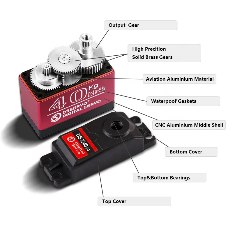 DS3240 Waterproof Digital Servo 6V 40KG High Torque Metal Gear Baja Servo 25T for 1/8 1/10 Scale RC Crawler Car