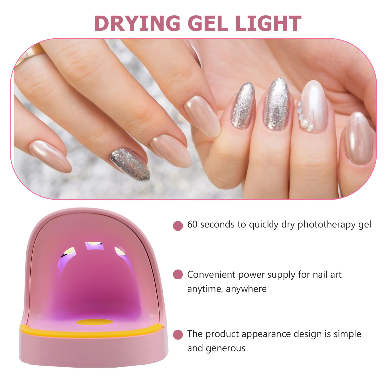 Portable Nail Art Lamp 365Nm 405Nm Led Gel Nail Dryer 7H 180° Illumination Mini Manicure Tool