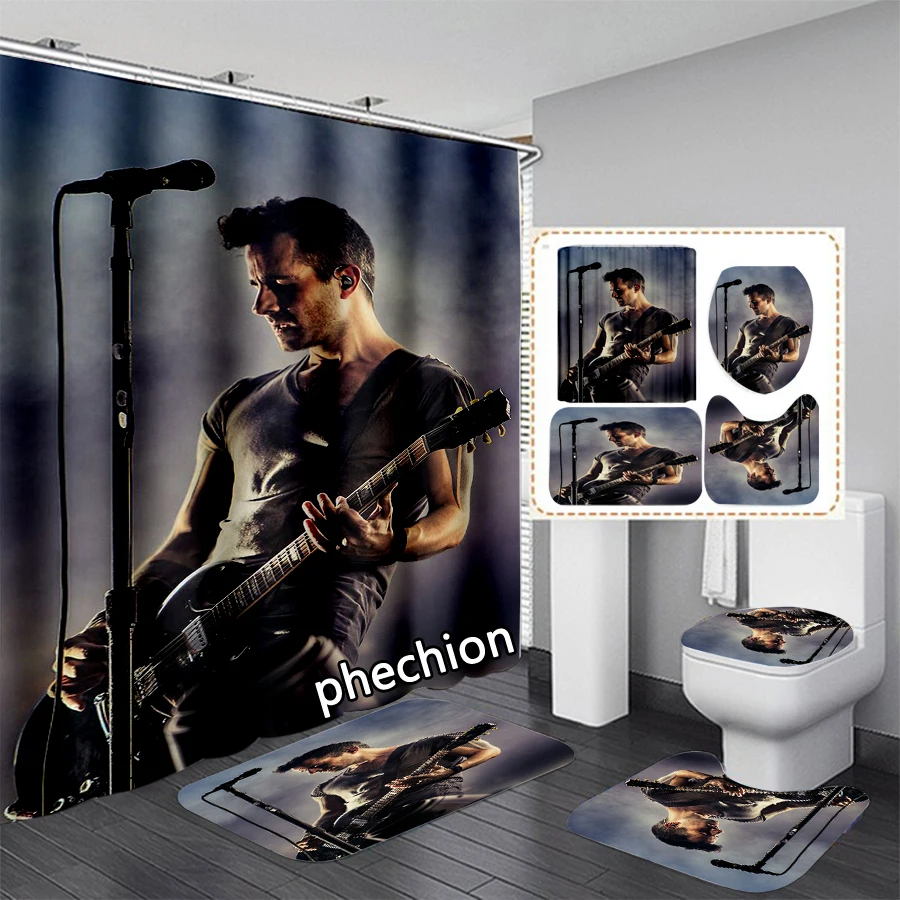 phechion NIN Nine Inch Nails Band 3D Print Shower Curtain Waterproof Bathroom Curtain Anti-slip Bath Mat Set Toilet Rugs VR339