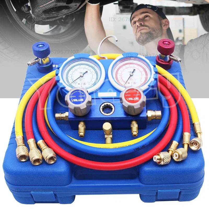 Dual Manifold Gauge Set VMG-2-R134a-B with Quick Connect Couplers, Complete A/C Service Kit