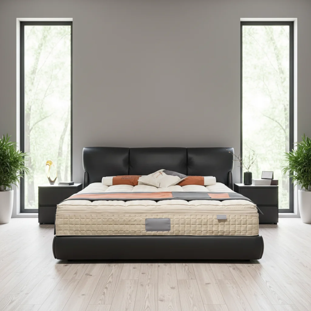 #Modern European Leather King Bed High Headboard Durable Frame Bedroom Sets Hotel