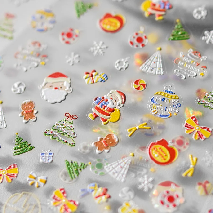 Nail Art Stickers Embossed Christmas Ball Colorful Japanese Style Cute Self Adhesive DIY Phone Case Decals for Kids Girls Trendy