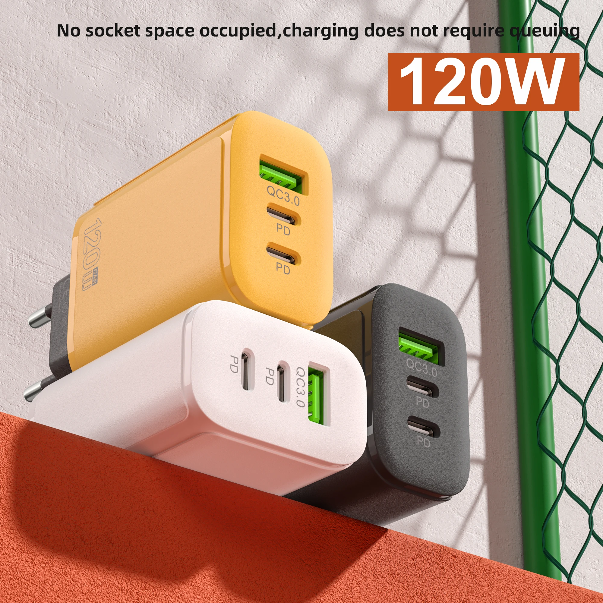 Xiaomi 120W Fast Charging Dual PD Ultra Quick Mobile Phone Charger QC3.0 USB Type C Chargers 3 Ports Wall Adapter EU/US/UK Plug