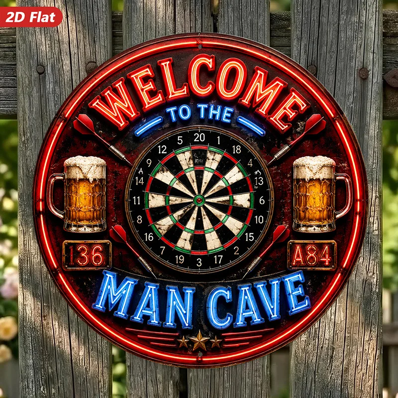 CIFBUY Neon Welcome Man Cave Beer Dart Aluminum Wall Art Waterproof Wear Resistant Sign Home Bar Garage Game Room Decor Gift