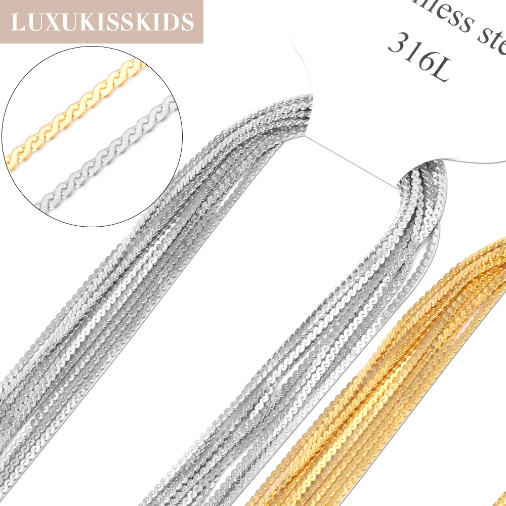 LUXUKISSKIDS 10Pcs/Lot Stainless Steel 1MM S Chains Necklace Rope Chains Fashion Choker Necklaces Wholesale Factory High Quality