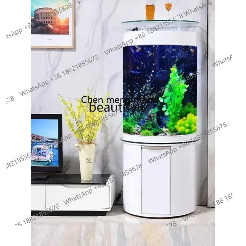 cn8617 ssSemi-Circular Fish Tank Living Room Floor Home Change Water Fish Globe Light Luxury Aquarium Bottom Filter European Sty