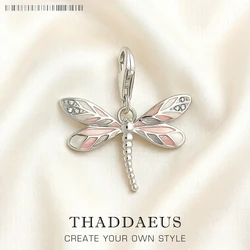 Dragonfly Pink Charms Pendant Europe DIY Jewelry Findings Accessories Pure 925 Sterling Silver Fashion Gift For Women Girl