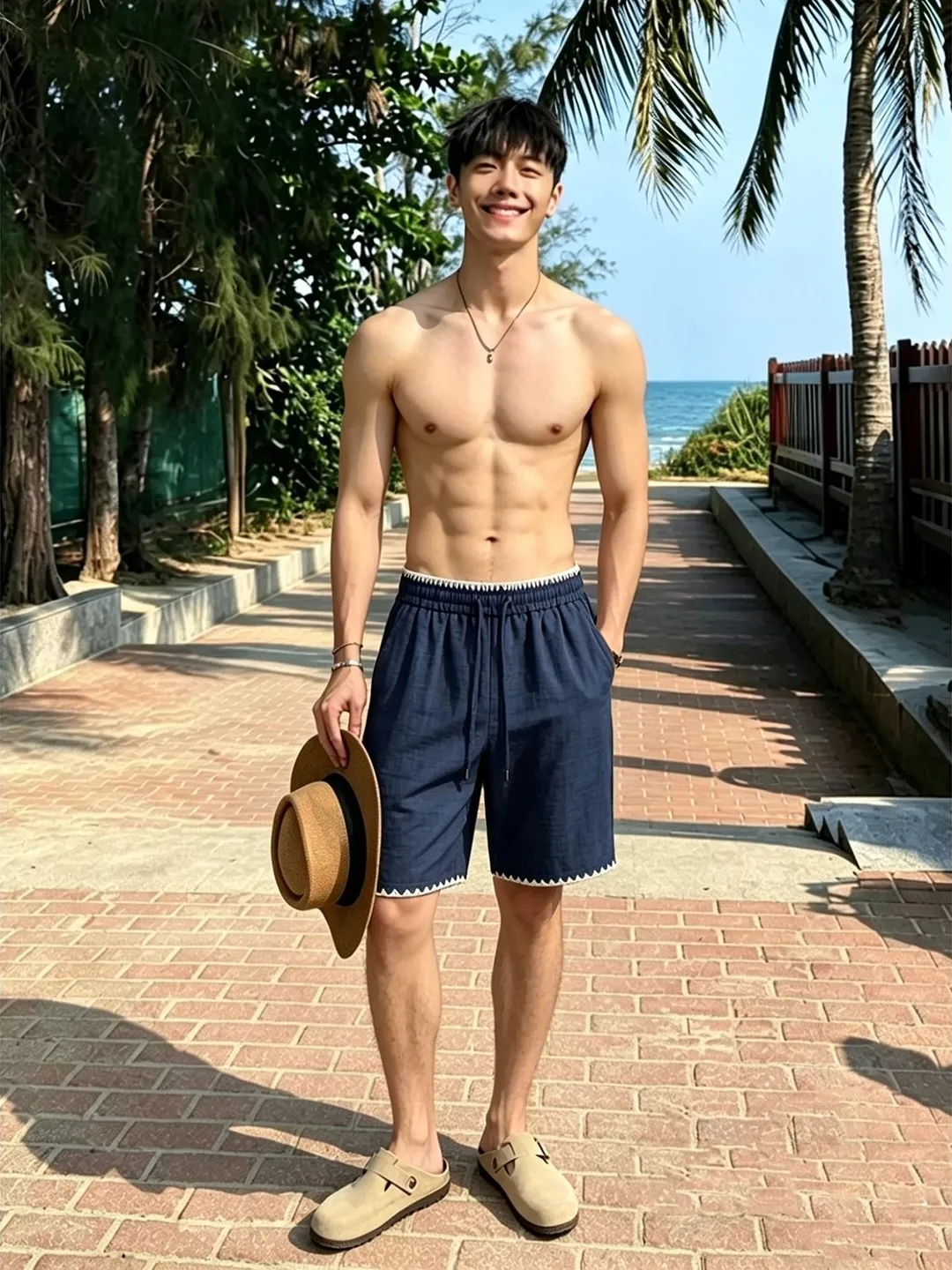 

Lightweight Blue Rust Linen Men's Shorts Summer Thin CleanFit Ice Silk Five-Quarter Length Beachwear Casual Straight Leg