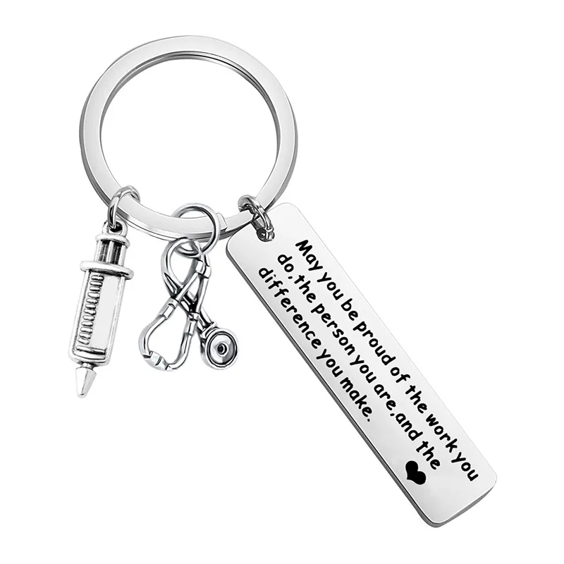 Nurse's Day Gift for Doctor's Care Stainless Steel Keyring Key Chain Charms Women Jewelry Accessories Pendant Gifts Fashion