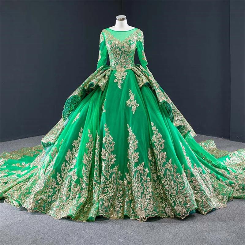 Vestidos de quinceañera verde Charro, vestido de baile de manga larga, apliques de tul hinchado mexicano dulce 16, 15 años