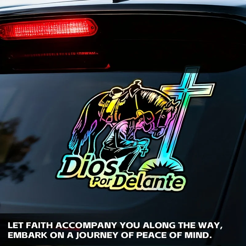 

Holographic Laser Cowboy Prayer Vinyl Sticker, Waterproof Glossy Decal for Car Window Bumper Auto Decor