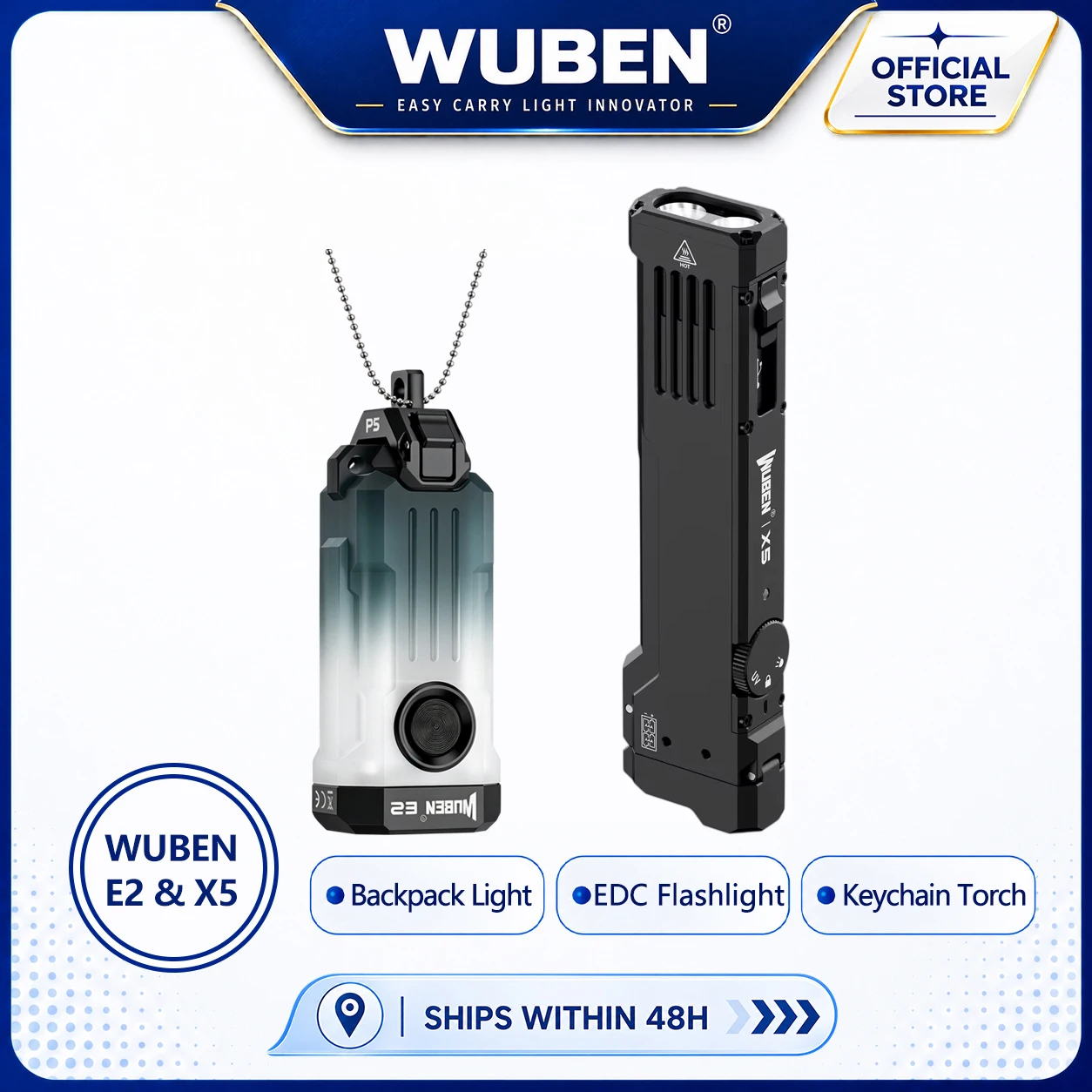 Wuben E2 & X5 UV EDC Flashlight Rechargeable Magnetic Tactical Flashlight 6 Modes White LED UV Blacklight Torch IP65 for Camping