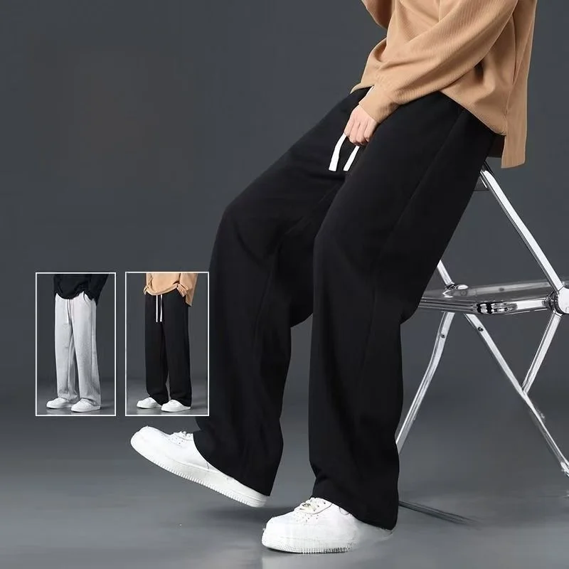 

Модные мужские брюки прямого кроя на флисовой подкладке, теплые повседневные однотонные брюки для похудения, повседневная одежда для осени и зимы, полиэстер