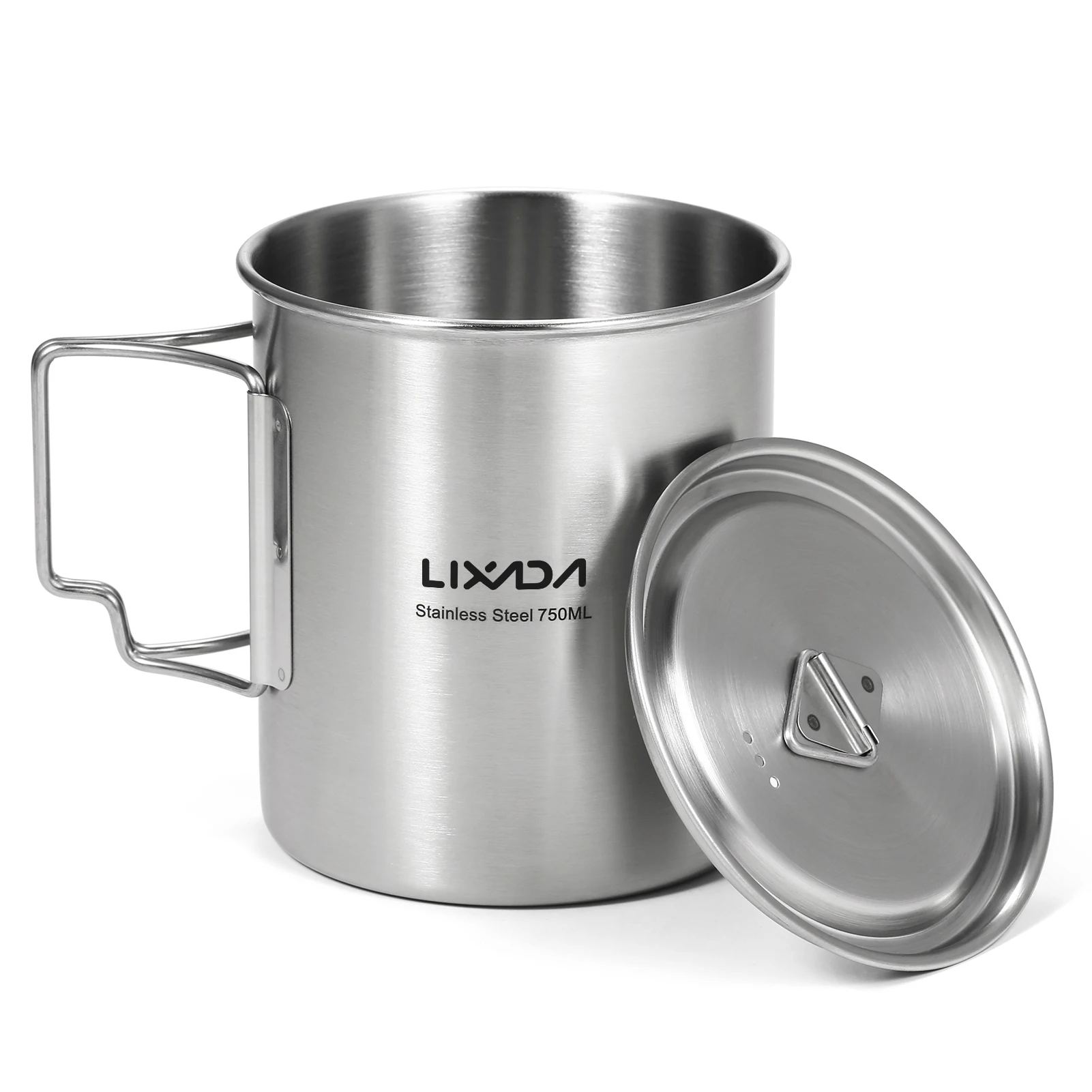 Lixada 750ml Stainless Steel Pot Portable Water Mug Cup with Lid and Foldable Handle Outdoor Camping Hiking Cooking Picnic