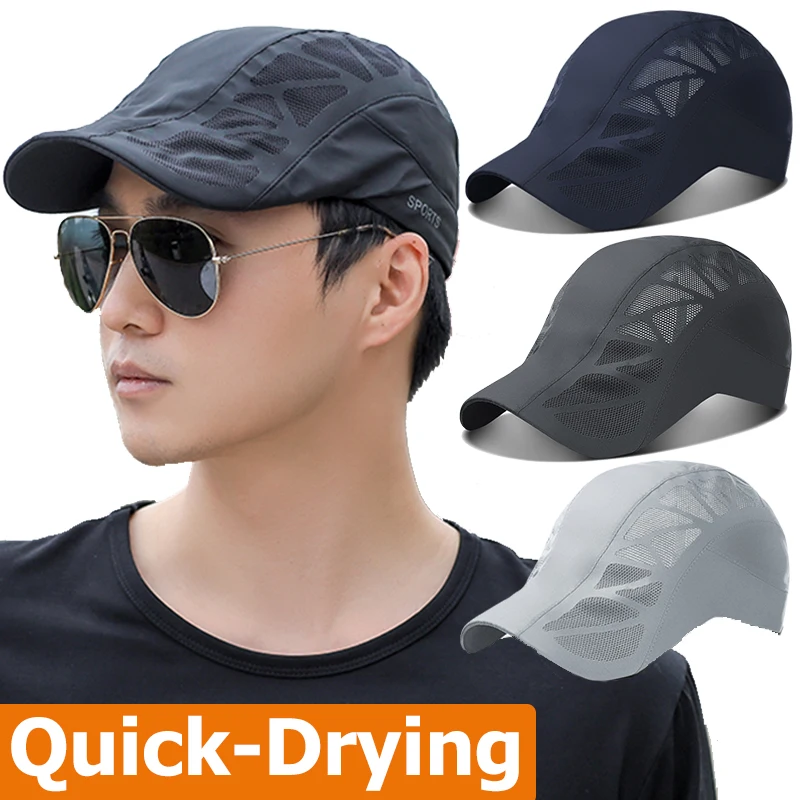 

Summer Sports Mens Sun Hats Breathable Mesh Quick-drying Visor Caps Outdoor Gorro Hombre Boina Golf Hat Fashion Solid Flat Cap