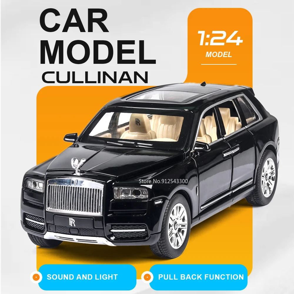 

1:24 Scale Cullinan Continental GT Car Model Toy Doors Opened Sound Light Cars Pull Back Rubber Tires Vehicle Birthday Surprise
