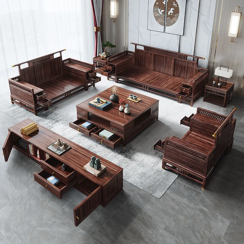 2new Chinese all-solid wood modern minimalist sofa combination villa living room national tide Zen furniture sofa