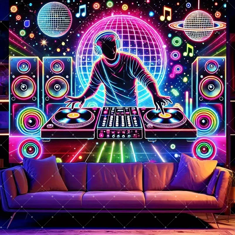Hip Hop Music DJ Party Decoration skull Black light Neon Backdrop Aesthetics Fluorescent Vibrant Photography Background Studio view 2