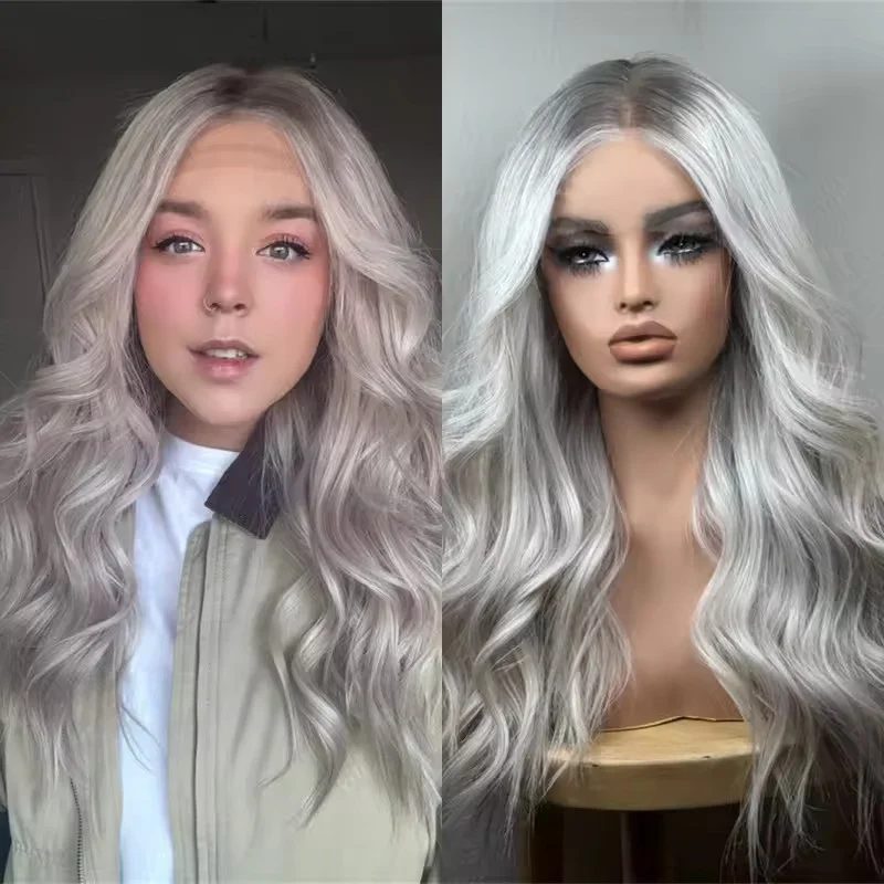 Ombre Ash Silver Blonde Highlight Full Lace Front Wigs  Wigs
