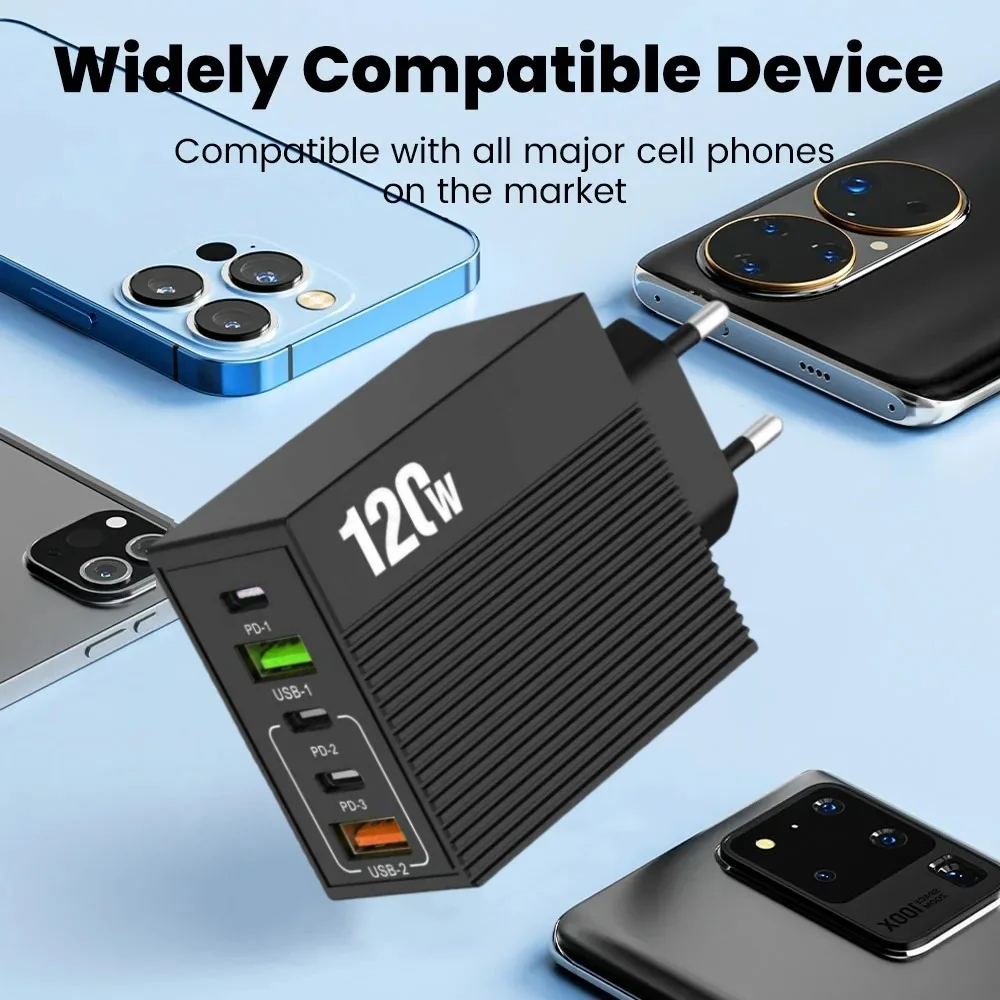 إجمالي 120 واط USB C PD شاحن متعدد المنافذ 2 USB 3 نوع C محول الشحن السريع آيفون 17 سامسونج Xiaomi USB الهاتف الجدار شاحن #2
