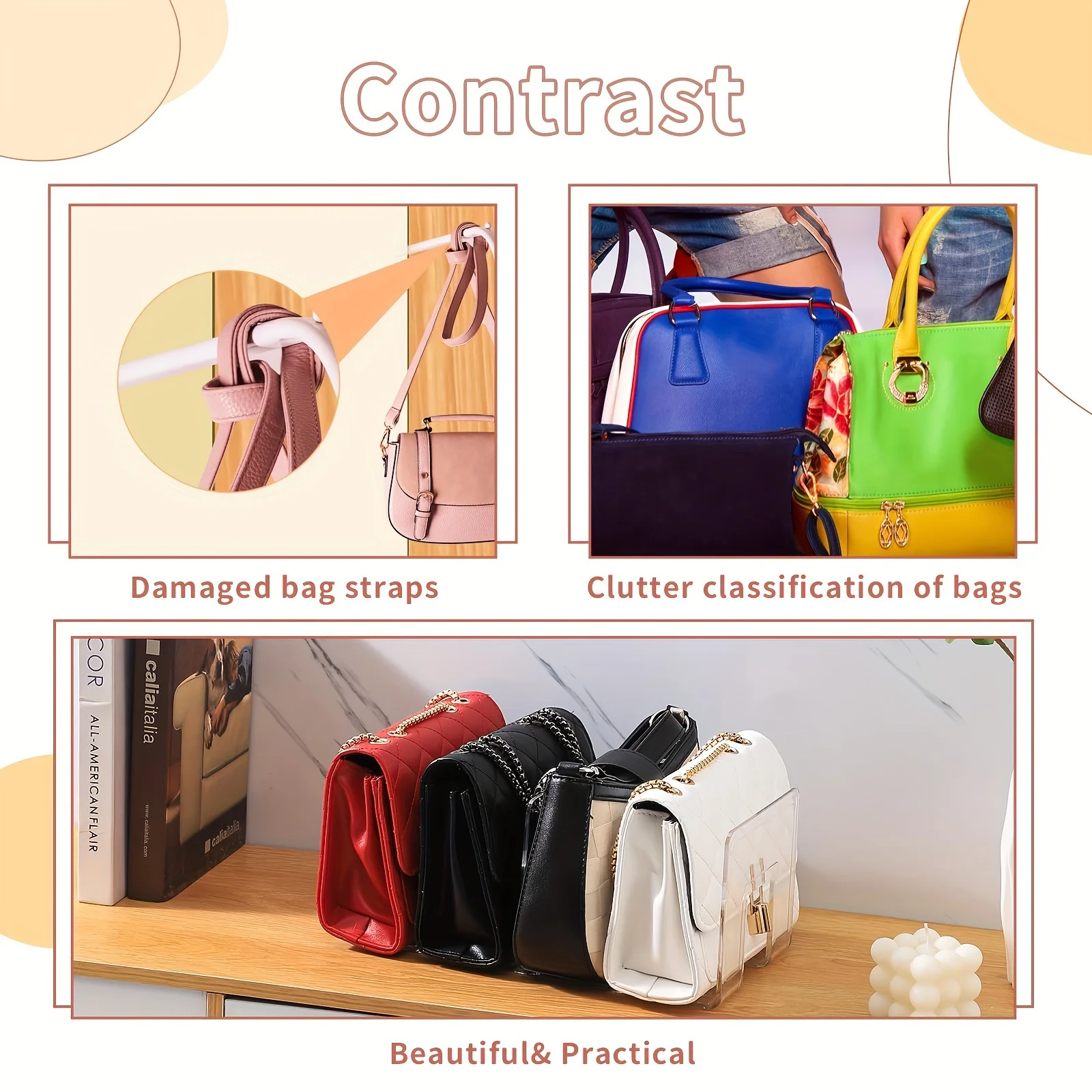 منظم حقيبة يد محفظة بلاستيكية شفافة 4 فتحات فواصل خزانة شفافة عرض موقف حقيبة يد تخزين حامل مُنظِم للخزانة