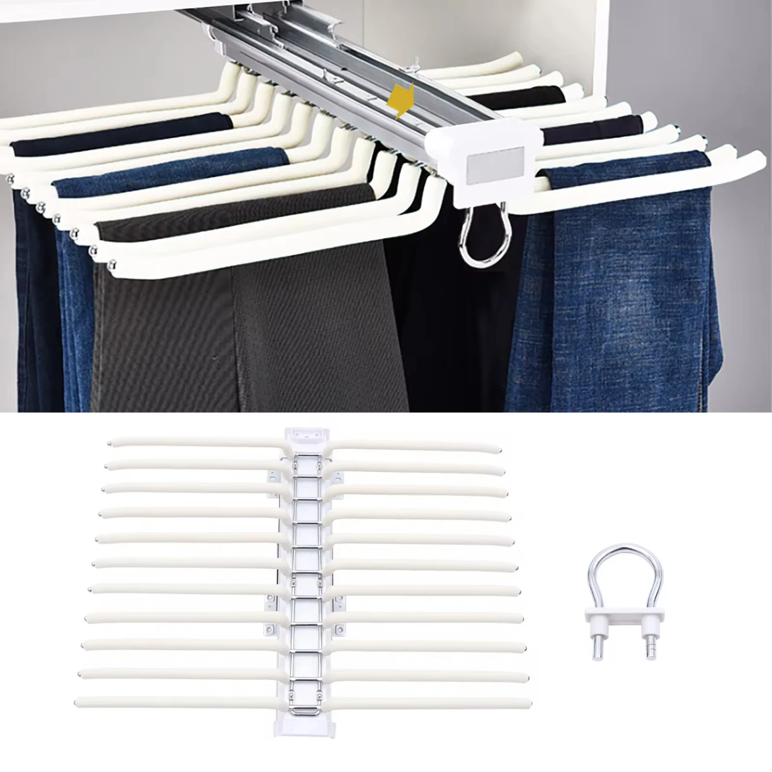 22 Arms Pull Out Sliding Trousers Pants Hanger Rods Belt Tie Rack Bedroom Closet Stainless Steel  Organizer Clothing hangers Bra