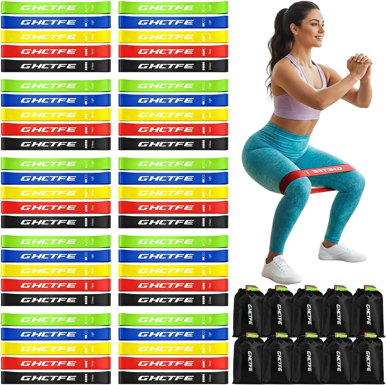 

50 эластичных лент для фитнеса (резинки-эспандеры) для спортзалов, тренеров и школ, цветная кодировка, прочные, для пилатеса, йоги и реабилитации