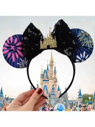 Disney Castle Headband For Girls Carnival Bloom Fireworks Hairband Kid Disneyland Sequins Bow Mickey Ears Hair Accessories Women