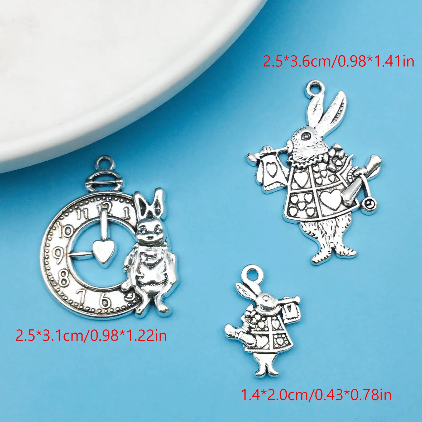 20Pcs Antique Silvery Rabbit Charms Rabbit Clock Pendants For DIY Jewelry Making Handmade Jewelry Accessories Easter Bunny