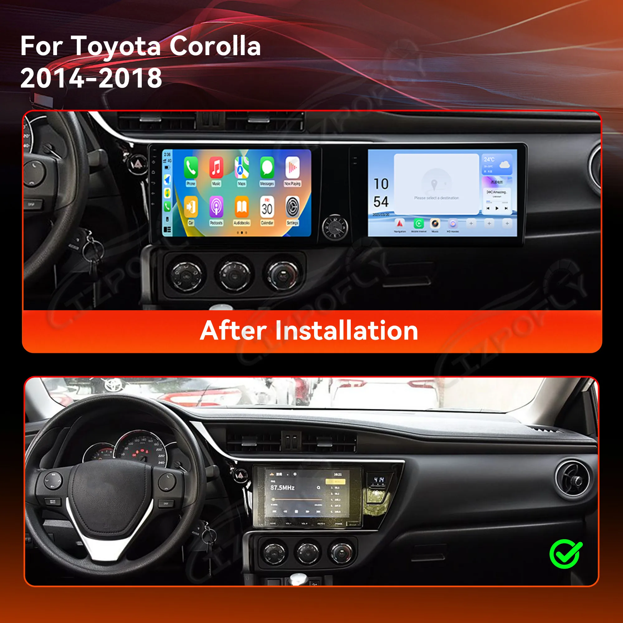 

10,1-дюймовый автомобильный радиоприемник для Toyota Corolla 2014-2018 Android14, длинная полоса, экран QLED, мультимедийный плеер, обновление блока Carplay, экран 2025 г.