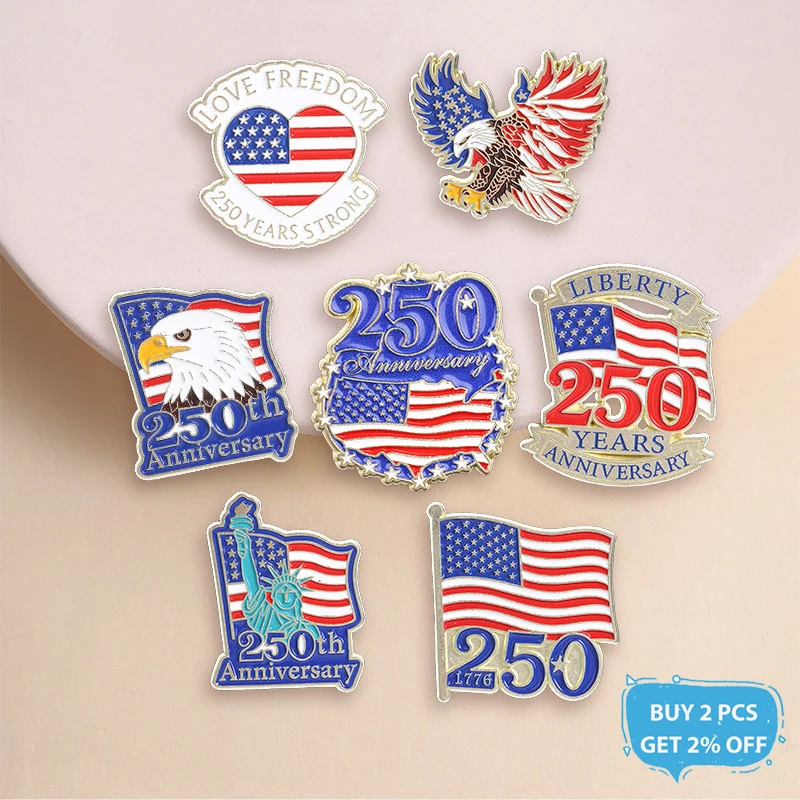 USA 250th Anniversary Enamel Pins American Flag Bald Eagle Statue of Liberty Independence Day Brooches Lapel Badge Jewelry Gifts