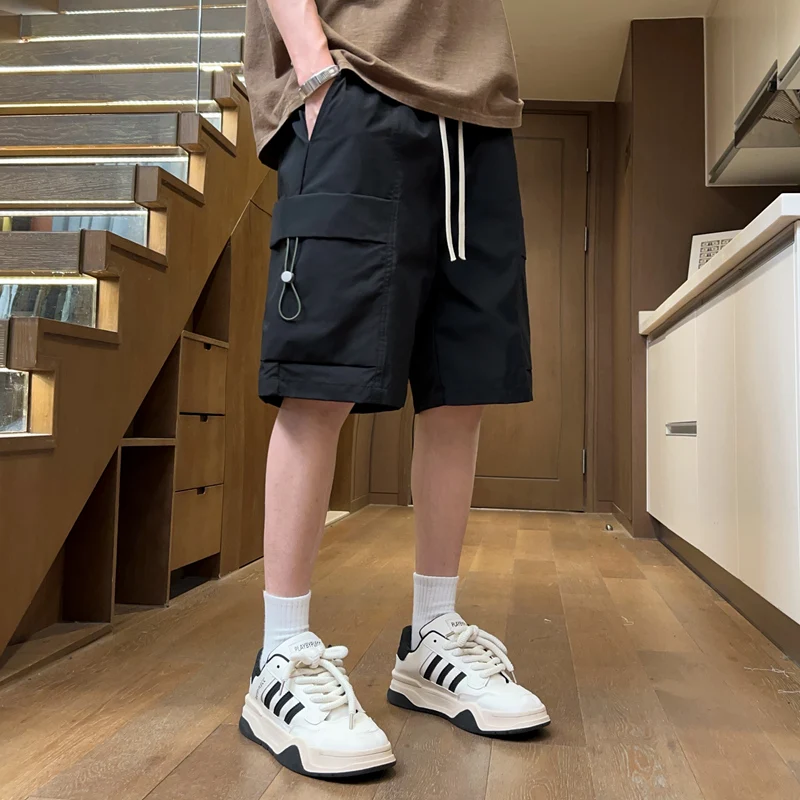 2024 Summer Y2k Men's Shorts Streetwear Multi-Pockets Breathable Quick Dry Nylon Solid Cargo Shorts Men Casual Baggy Short Pants