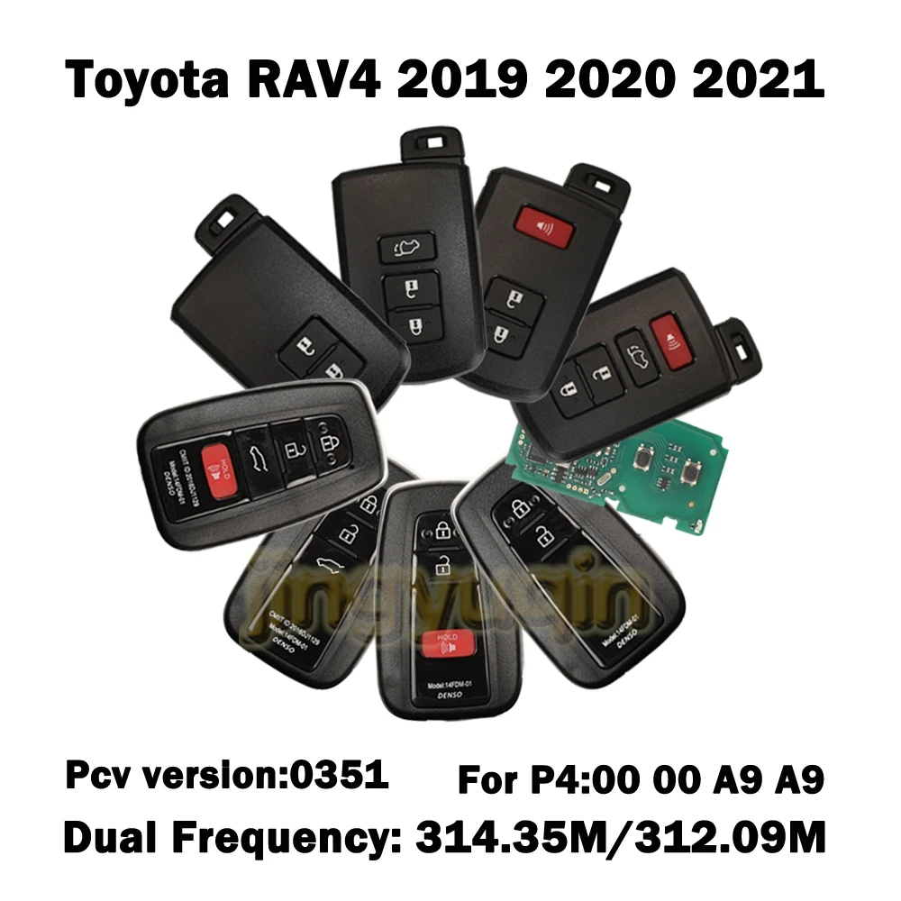 

Jingyuqin 2/3/4 кнопка ID8A Pcv версия 0351 P4 A9 двухчастотный 314.35M/312.09M дистанционный брелок для Toyotr RAV4 19-21 умный ключ от автомобиля