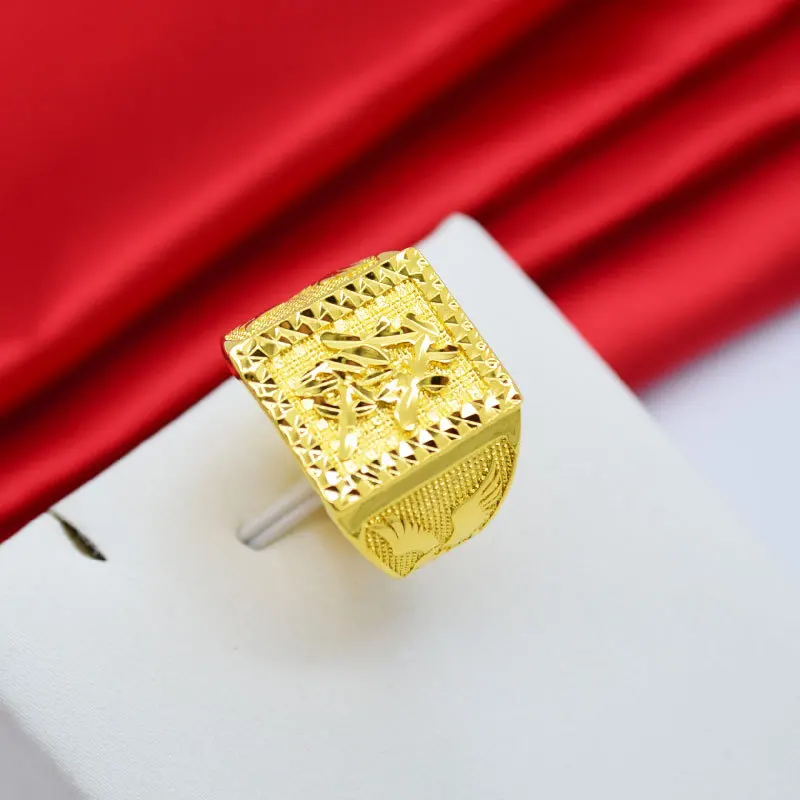 

Мужское кольцо с шрифтом Fucai из настоящего золота 9999 24 карата, боковое мужское кольцо с изображением орла, встроенное мужское кольцо с рисунком персонажа Фу