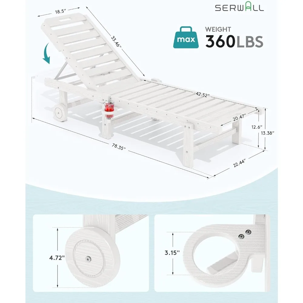 كرسي استرخاء خارجي قابل للتعديل، بطول 78، مسند ظهر بـ 5 أوضاع، مادة HDPE، ميزة دوارة للاسترخاء النهائي
