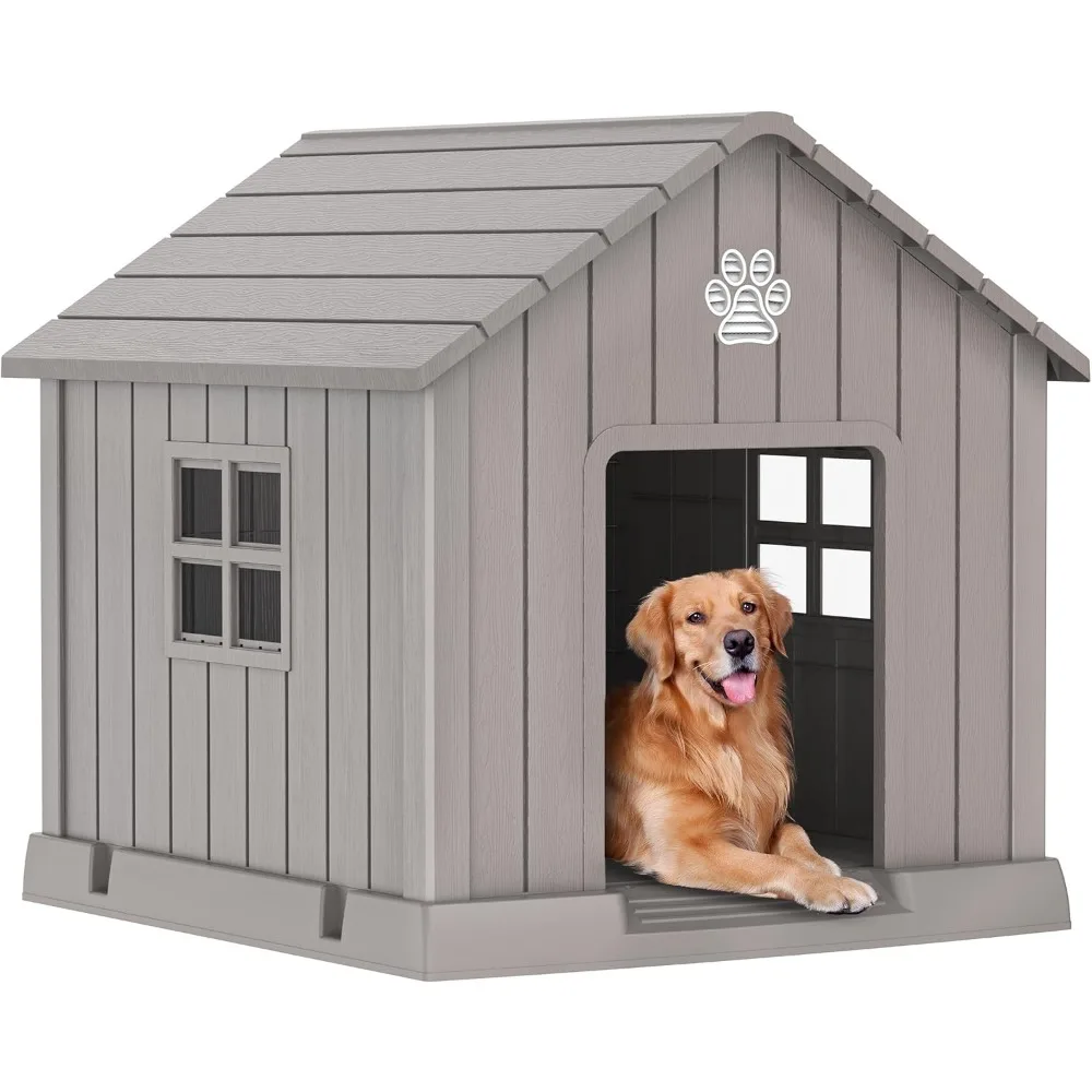 

38in Large Outdoor Dog House,Durable Water Resistant Resin Dog House,Doghouse for Small to Large Dogs Indoor or Outside,w