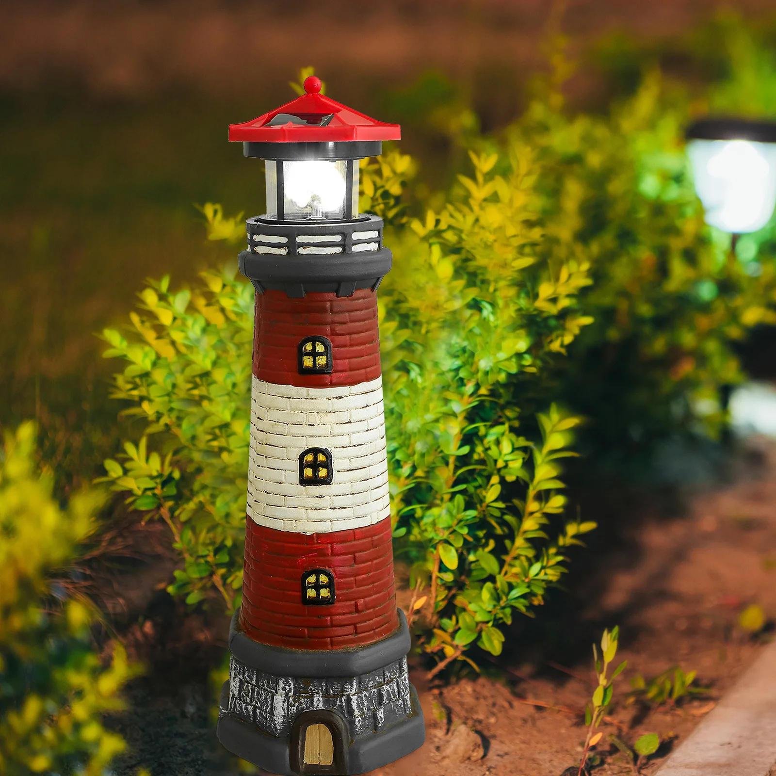 

Solar Powered Ornament Resin Garden Decor Outdoor Lawn Light Night Glow Yard Lighthouse Statue Garden Lighthouse Decor